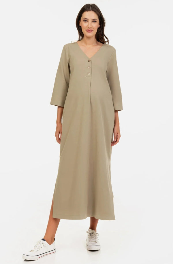 Midi těhotenské a kojicí šaty - khaki