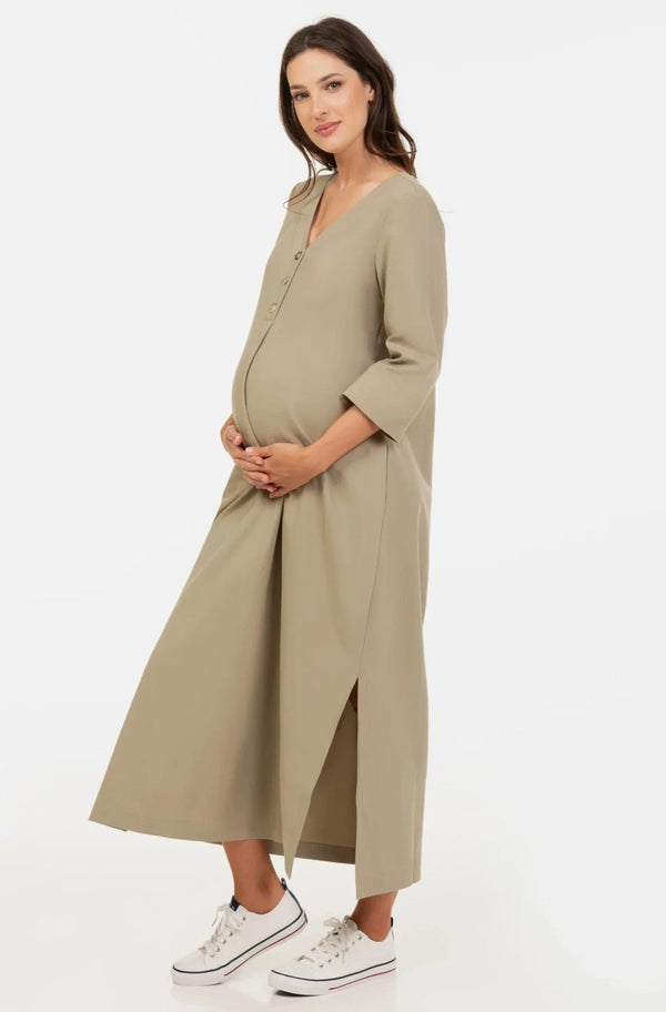 Midi těhotenské a kojicí šaty - khaki