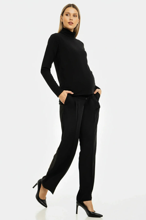 Těhotenské kalhoty se sklady z jemného žoržetu – černé