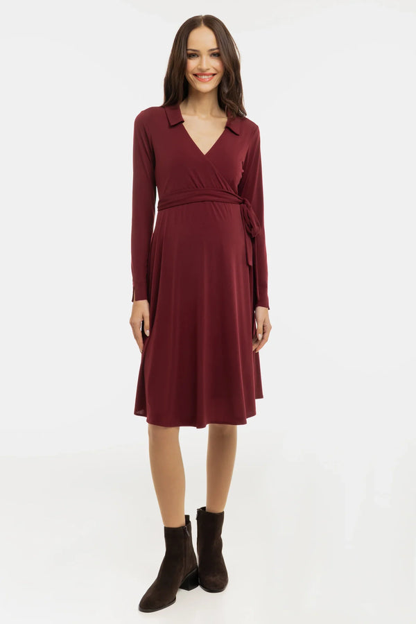 Vzdušné těhotenské a kojicí šaty s překříženým předním dílem – vínové
