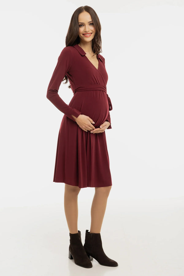 Vzdušné těhotenské a kojicí šaty s překříženým předním dílem – vínové