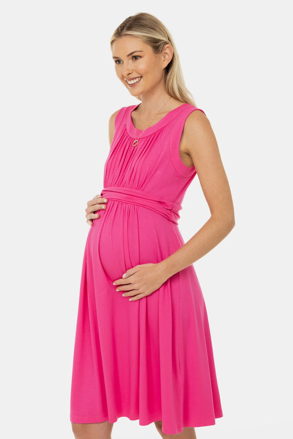 Elegantní těhotenské šaty s nabíráním - cyklámenové