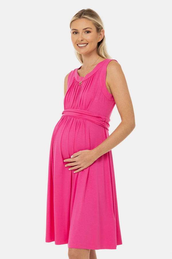 Elegantní těhotenské šaty s nabíráním - cyklámenové