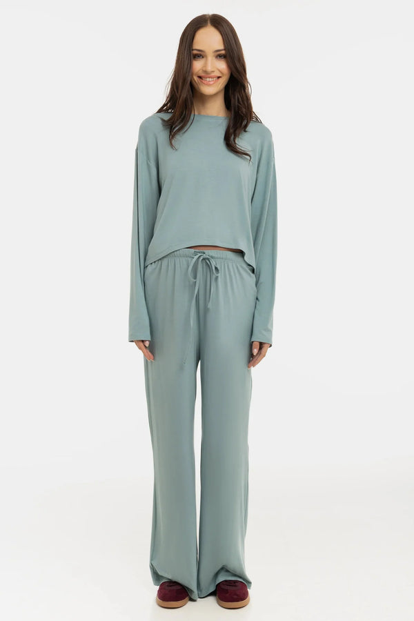 Měkký těhotenský crop top s dlouhým rukávem z modalu - šalvěj