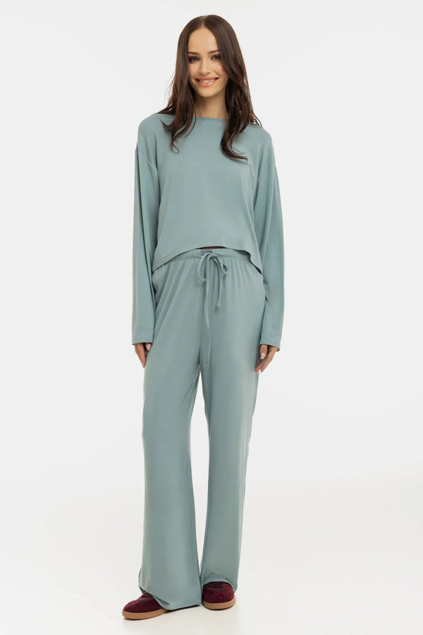 Měkký těhotenský crop top s dlouhým rukávem z modalu - šalvěj