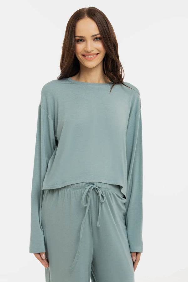 Měkký těhotenský crop top s dlouhým rukávem z modalu - šalvěj