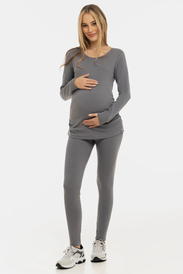 Šedý bavlněný top těhotenský s řasením