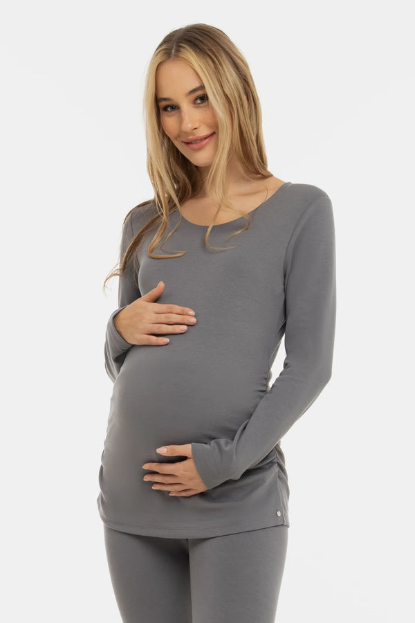 Šedý bavlněný top těhotenský s řasením