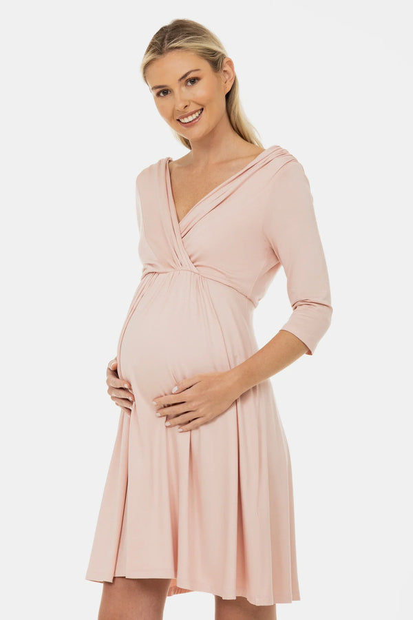 Elegantní těhotenské a kojicí šaty – pudrová barva