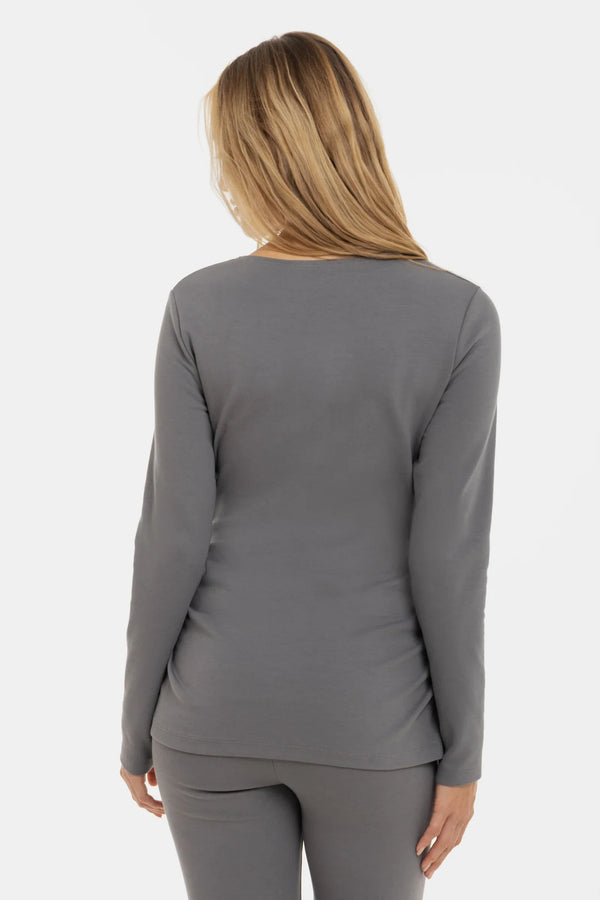 Šedý bavlněný top těhotenský s řasením