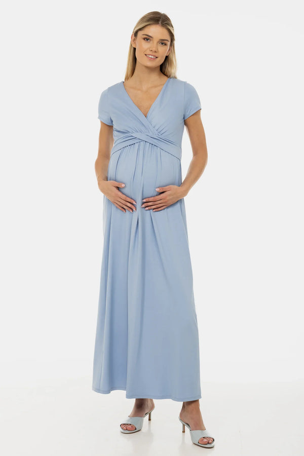 Těhotenské a kojící šaty s dekorativním páskem – nebesky modré