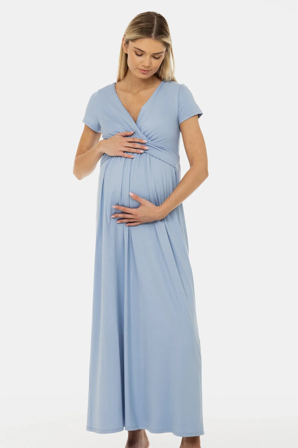 Těhotenské a kojící šaty s dekorativním páskem – nebesky modré