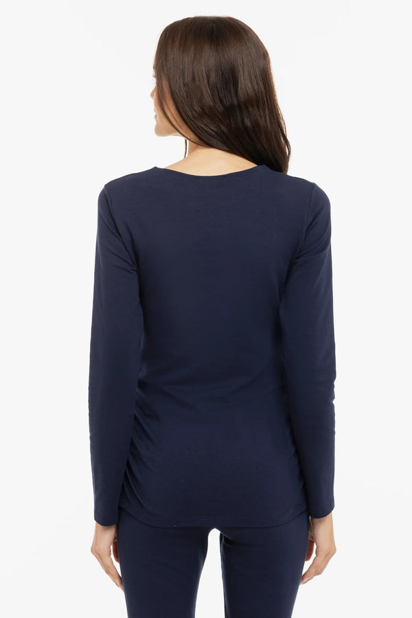 Bavlněný těhotenský top s řasením - tmavomodrý