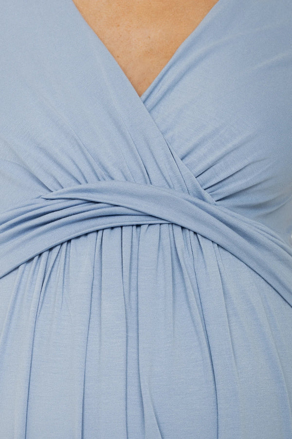 Těhotenské a kojící šaty s dekorativním páskem – nebesky modré