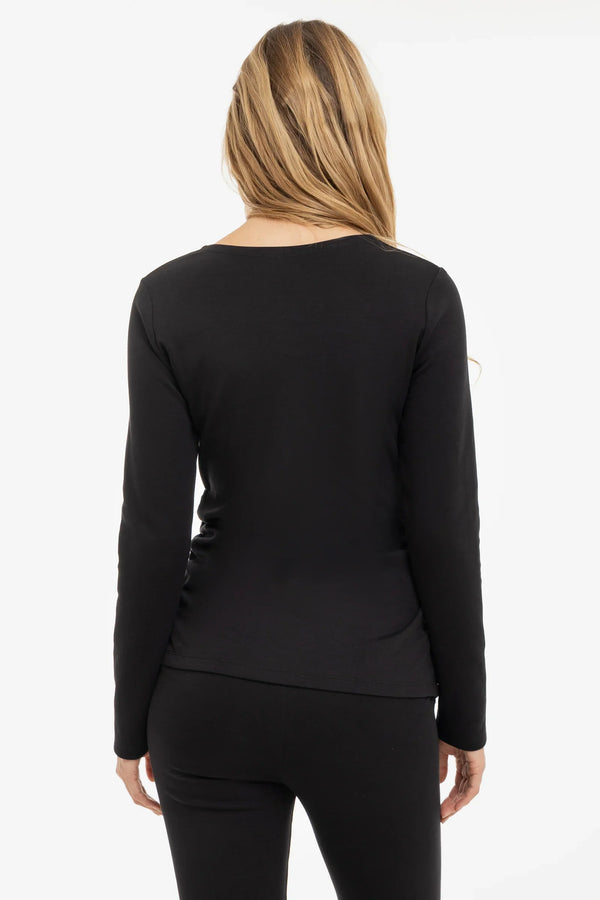 Bavlněný těhotenský top s řasením - černý