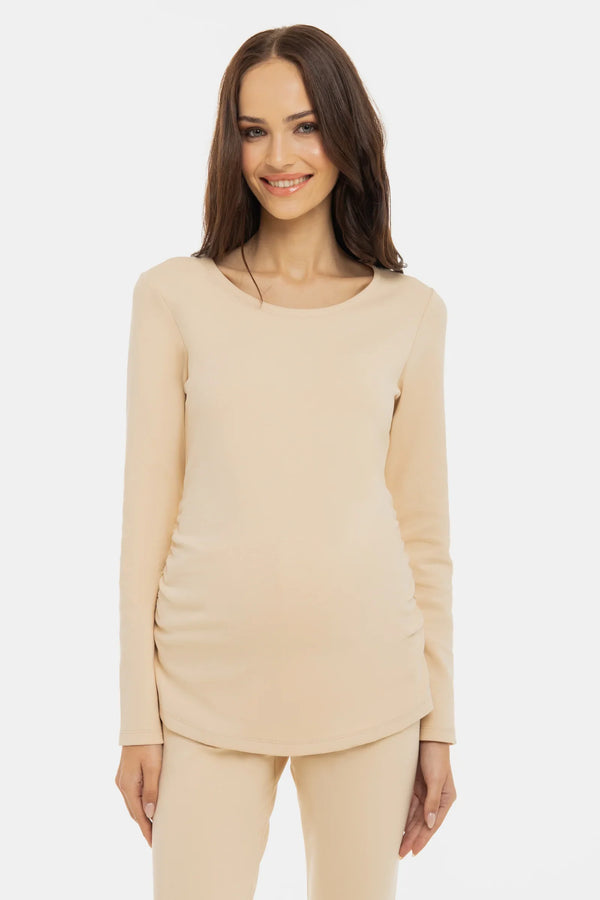 Bavlněný těhotenský top s řasením - béžový