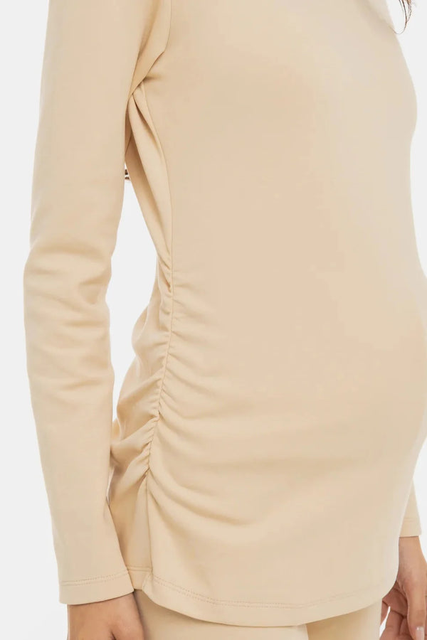 Bavlněný těhotenský top s řasením - béžový