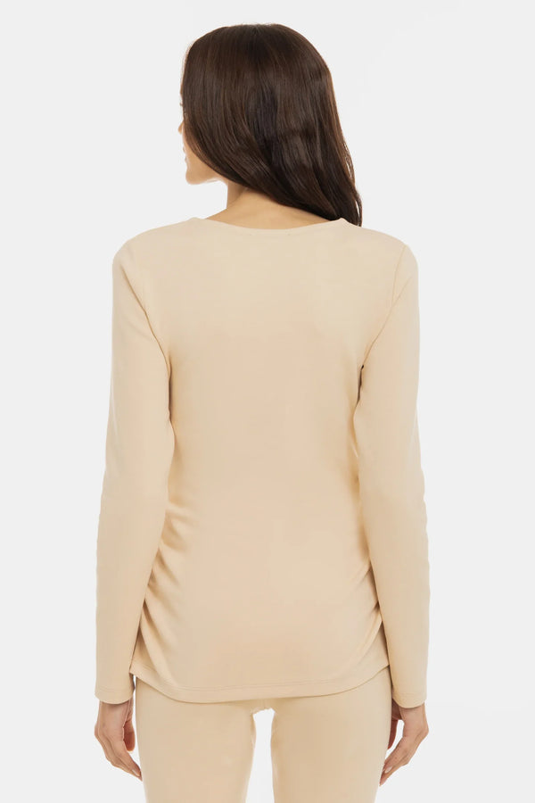 Bavlněný těhotenský top s řasením - béžový