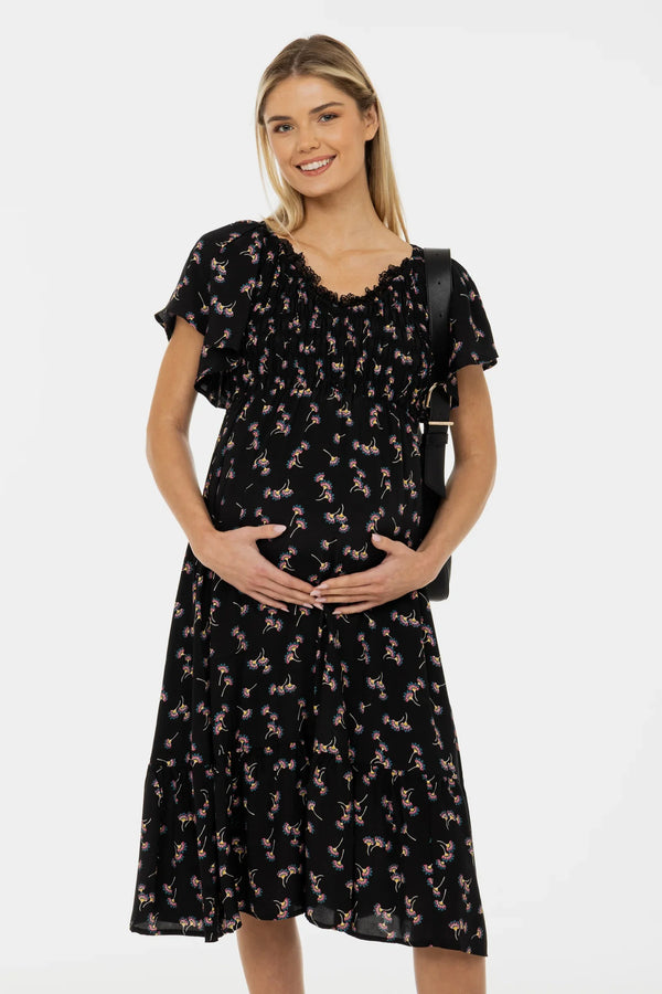 Boho těhotenské šaty s krajkovým výstřihem