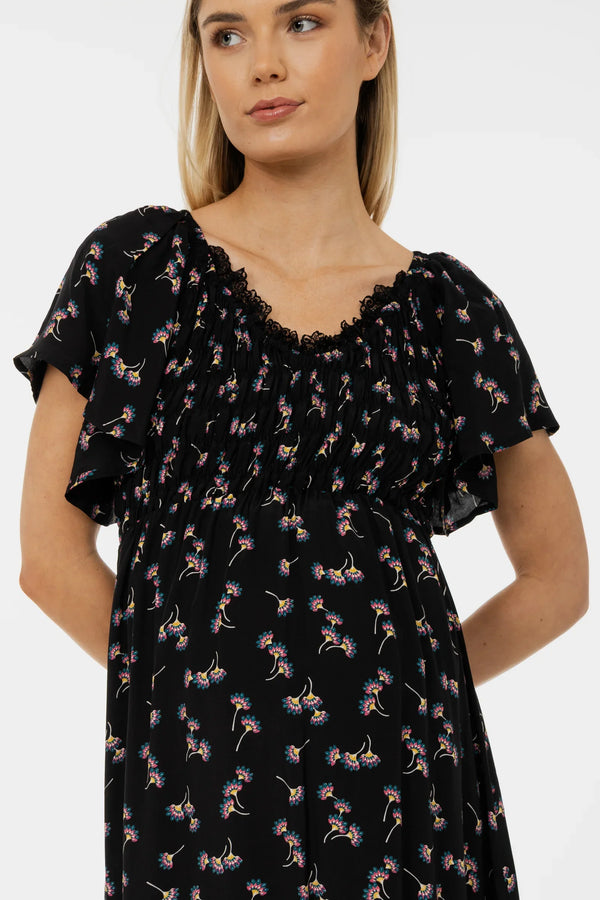 Boho těhotenské šaty s krajkovým výstřihem