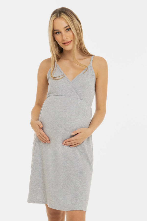 Bavlněná těhotenská a kojicí noční košile – šedá