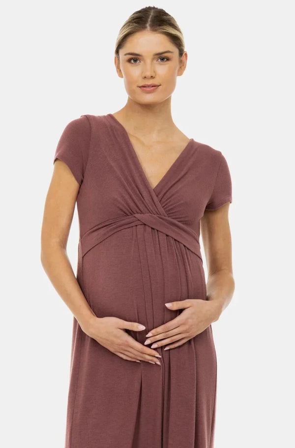 Těhotenské a kojící šaty s dekorativním páskem – starorůžová