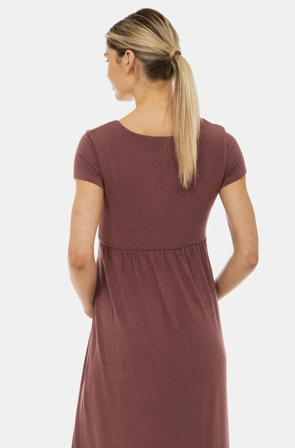 Těhotenské a kojící šaty s dekorativním páskem – starorůžová