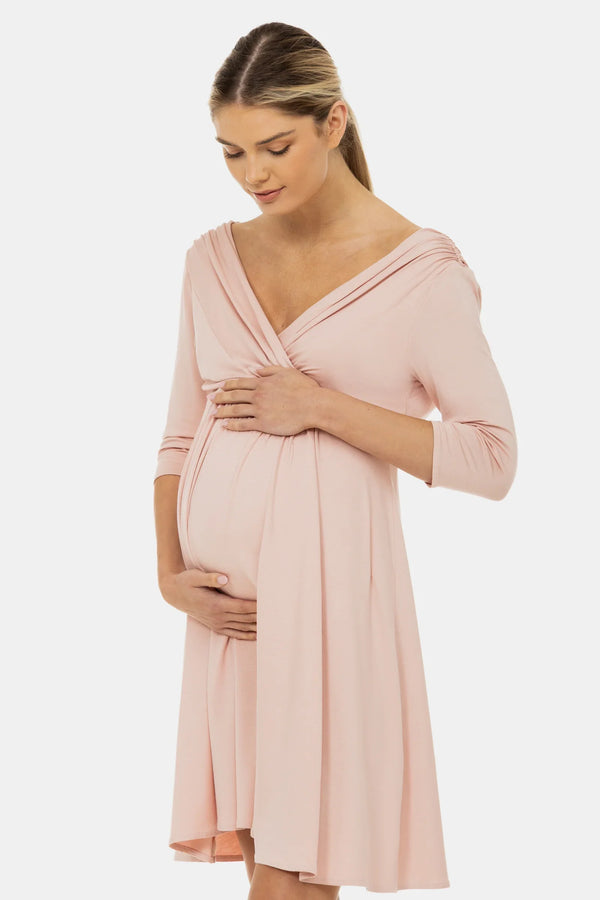 Elegantní těhotenské a kojicí šaty – pudrová barva