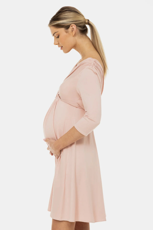 Elegantní těhotenské a kojicí šaty – pudrová barva