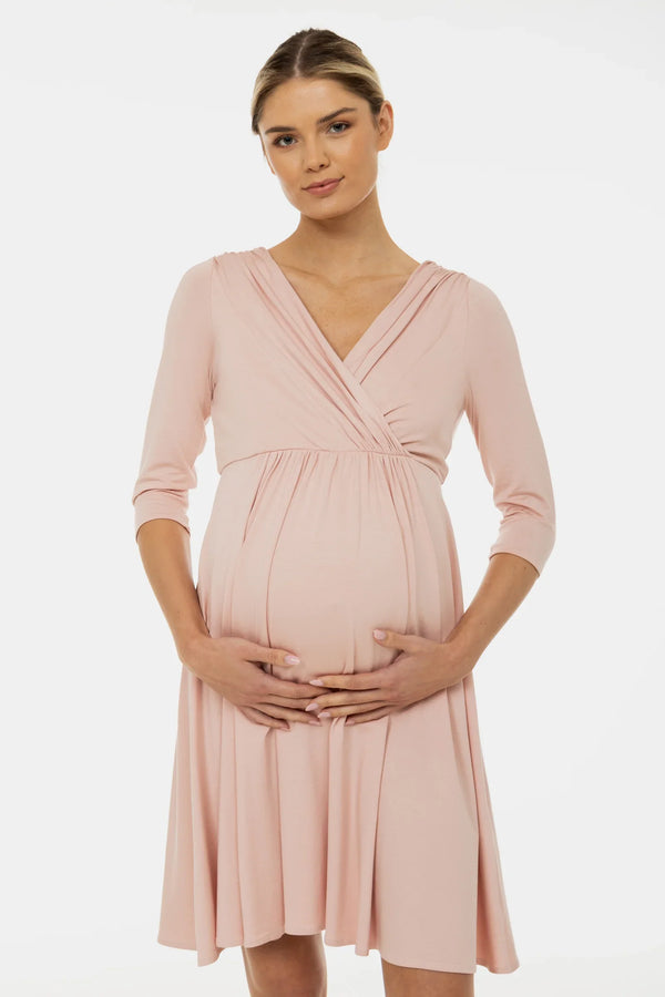 Elegantní těhotenské a kojicí šaty – pudrová barva