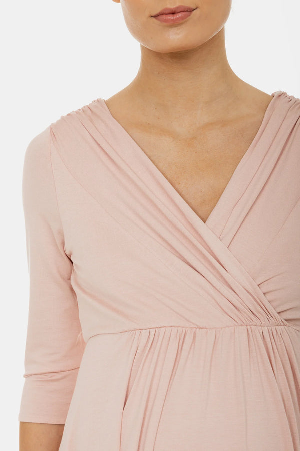 Elegantní těhotenské a kojicí šaty – pudrová barva