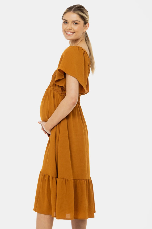 Boho těhotenské šaty se žabičkováním a volány