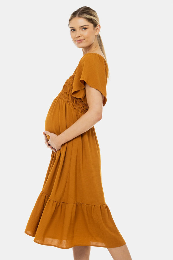 Boho těhotenské šaty se žabičkováním a volány