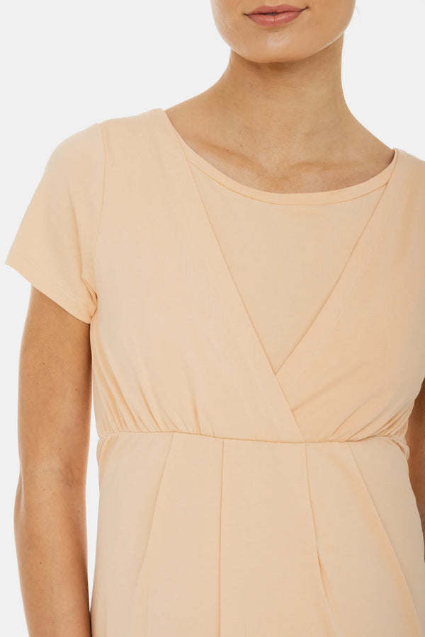 Měkká těhotenská a kojicí noční košile – broskvová barva