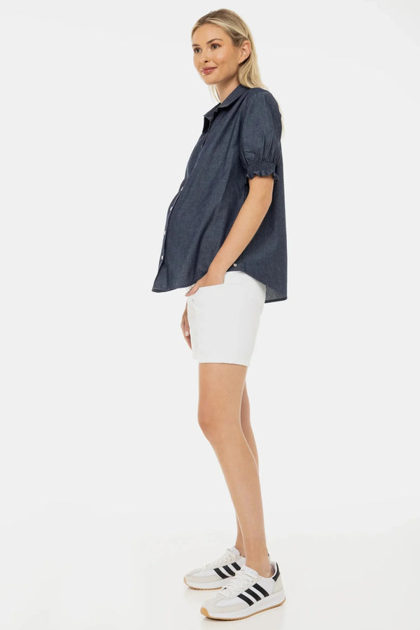 Těhotenská a kojicí džínová košile s nabíranými rukávy