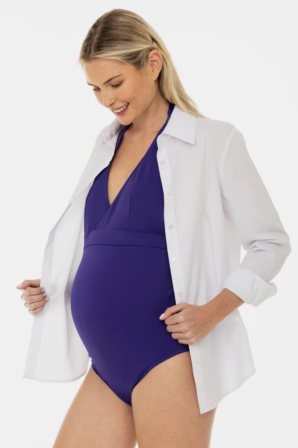 Těhotenské a kojicí jednodílné plavky – indigová barva