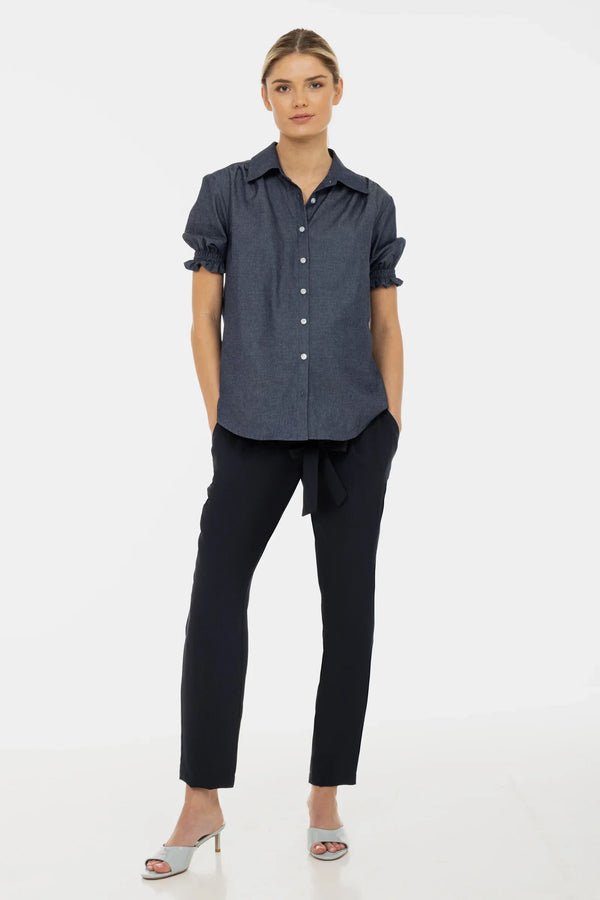 Těhotenské kalhoty v tmavě modré barvě s páskem