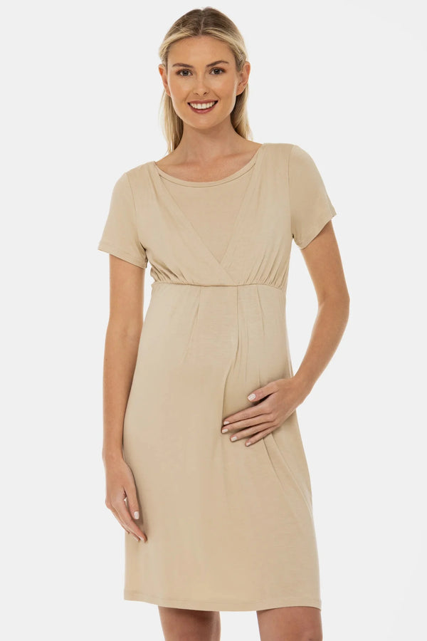 Těhotenská a kojicí noční košile – světle béžová