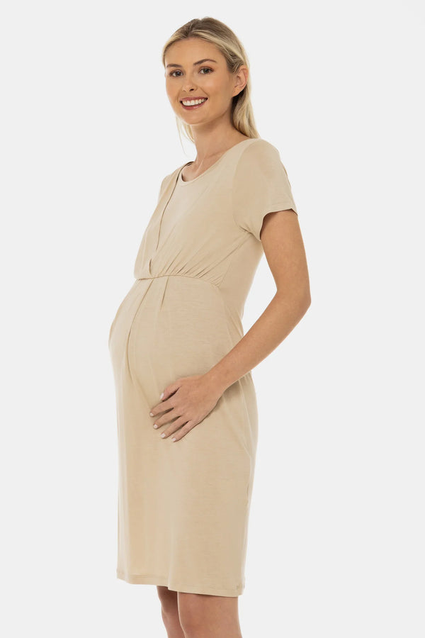 Těhotenská a kojicí noční košile – světle béžová