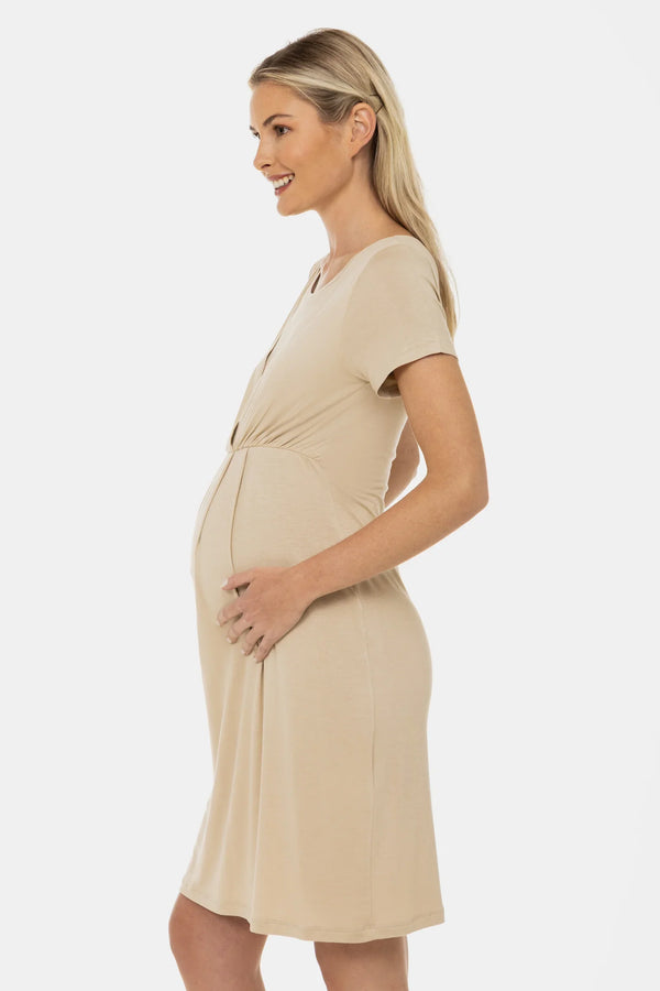 Těhotenská a kojicí noční košile – světle béžová