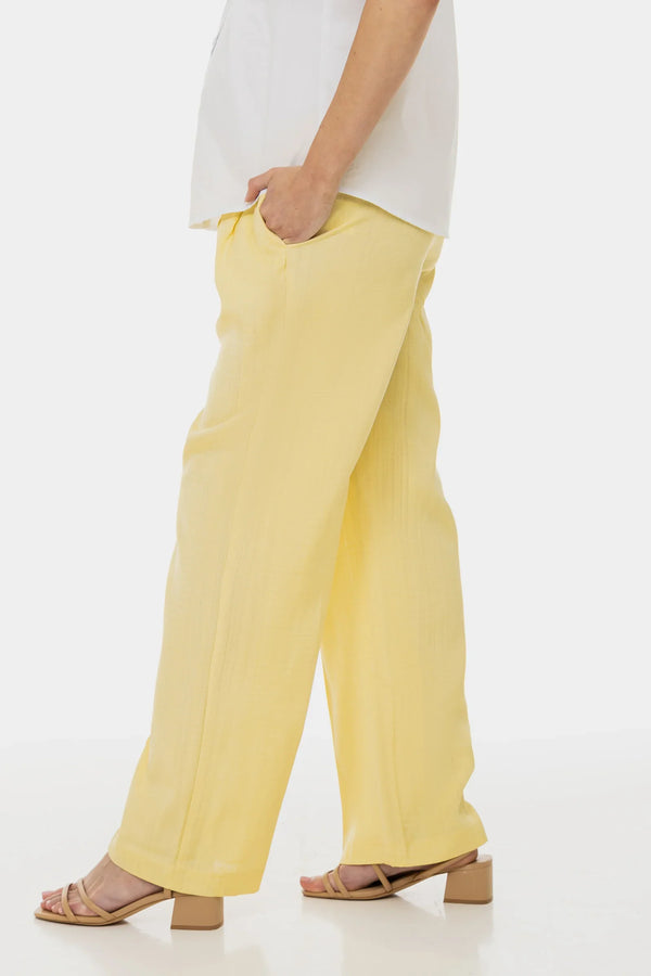 Rozšířené těhotenské kalhoty se sklady - světle žluté