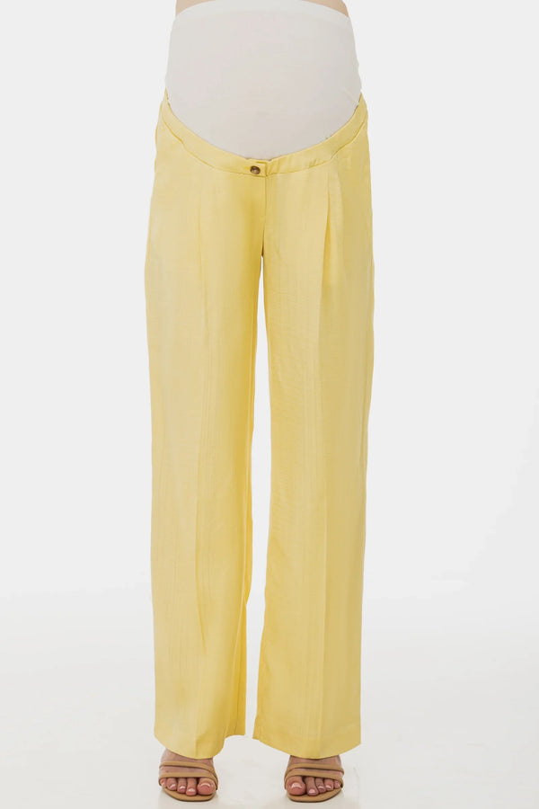 Rozšířené těhotenské kalhoty se sklady - světle žluté