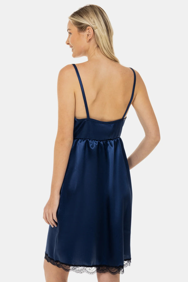 Saténová těhotenská a kojicí noční košile - tmavě modrá