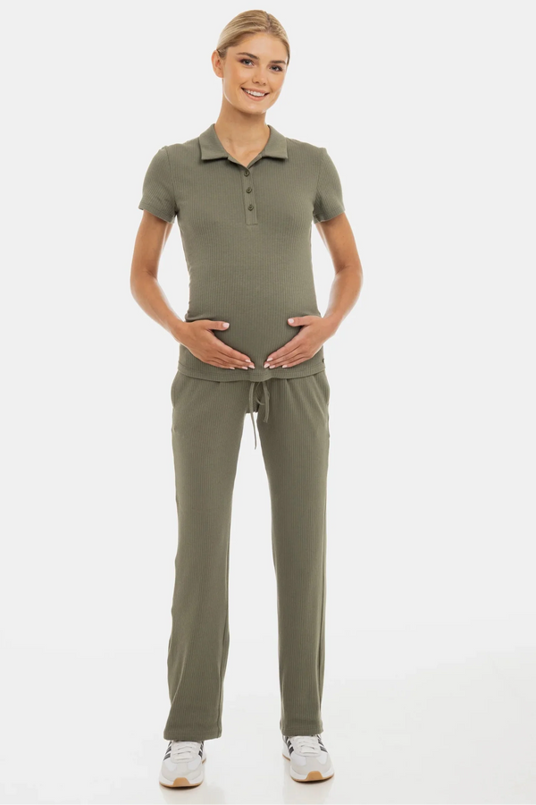 Žebrované těhotenské kalhoty – khaki