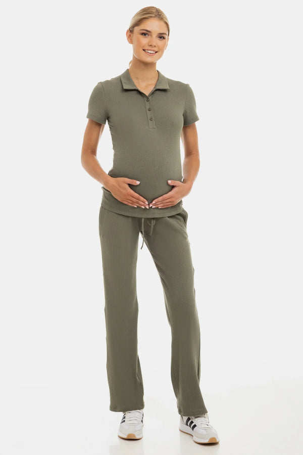 Žebrované těhotenské kalhoty – khaki