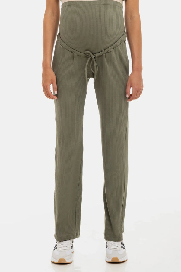 Žebrované těhotenské kalhoty – khaki