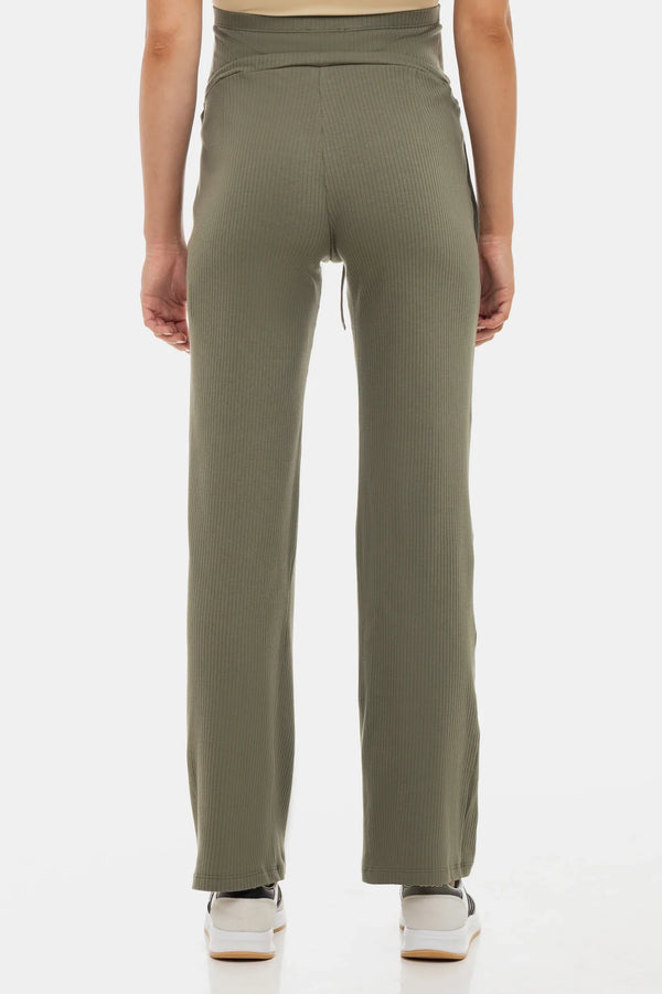 Žebrované těhotenské kalhoty – khaki