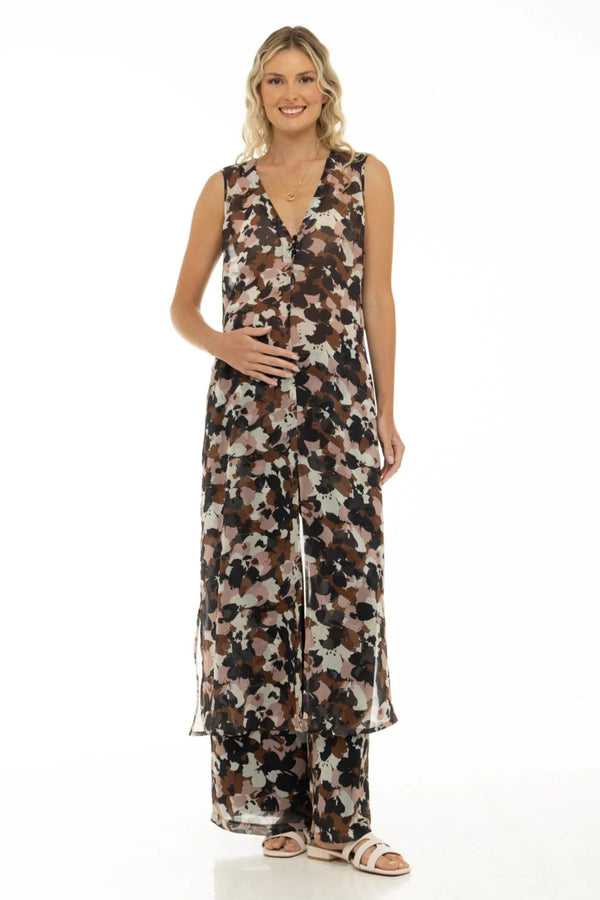 Těhotenský kaftan ze šifonu s květinovým vzorem