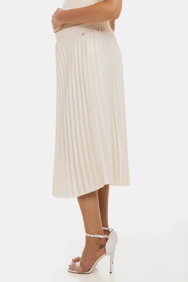 Plisovaná saténová sukně těhotenská - krémová