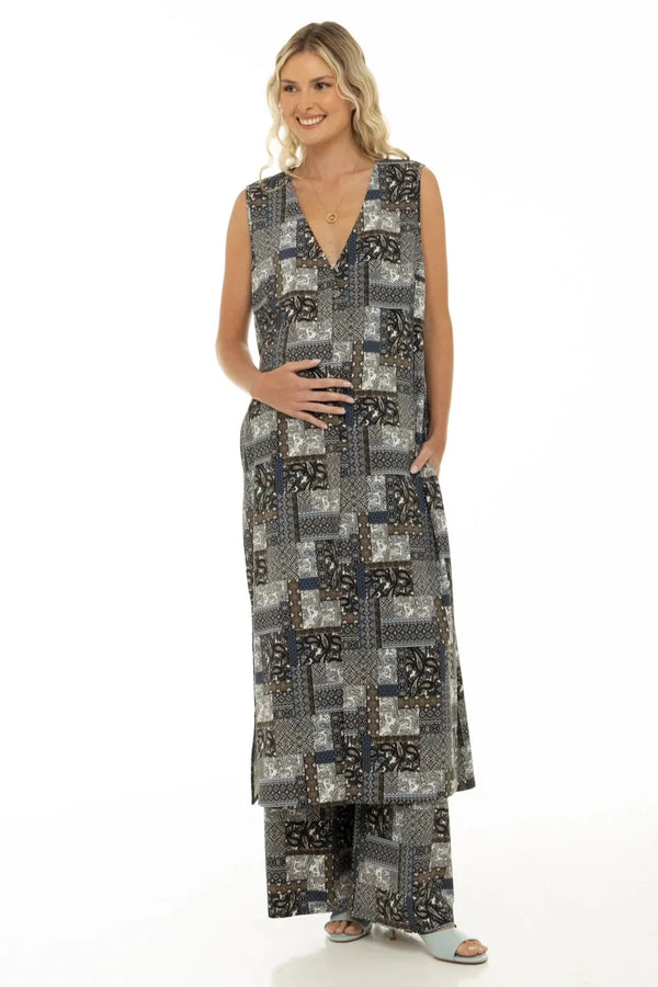 Plážový těhotenský kaftan s geometrickým vzorem